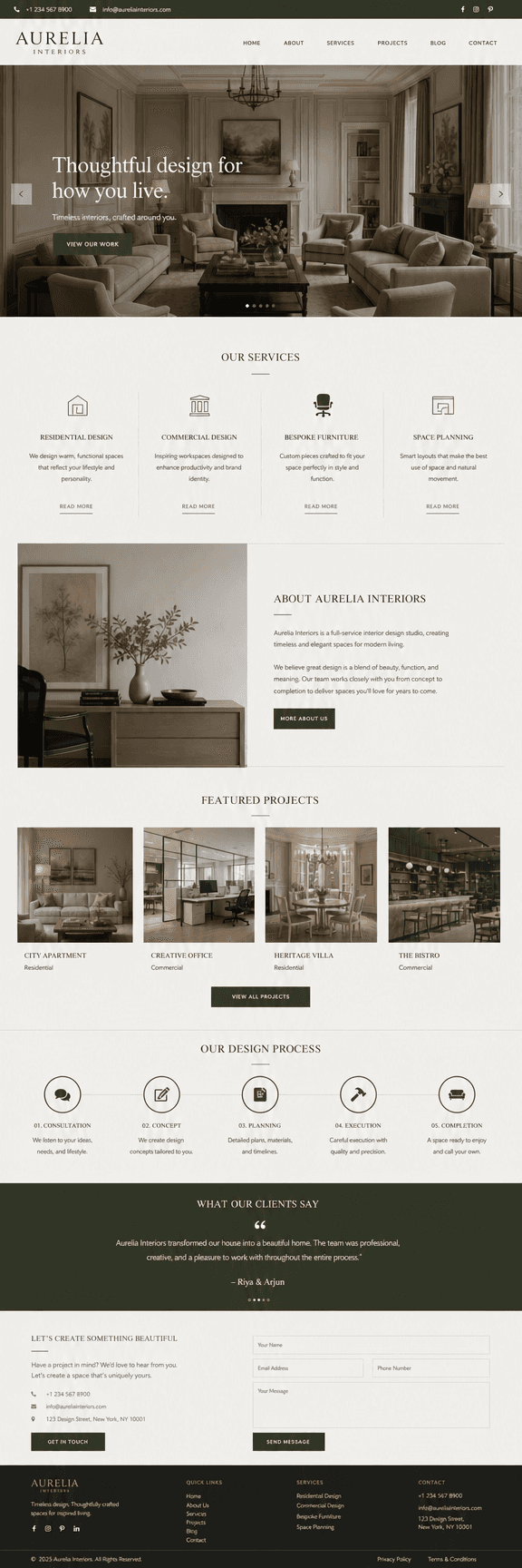 Aurelia Interiors before website design with white background